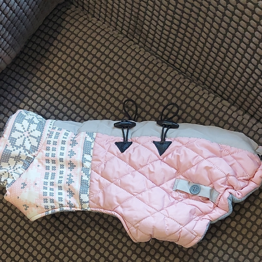 Pink and Gray Quilted Dog Jacket with Insulated Design